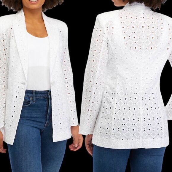 Industry Lapel Collar Long Sleeve One Button Closure Eyelet Lace Jacket Size 6 - Picture 4 of 14